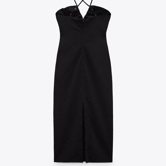 ZARA Cut Out Midi Dress, Wooden Bead Detail, Black, XS - Picture 3 of 12